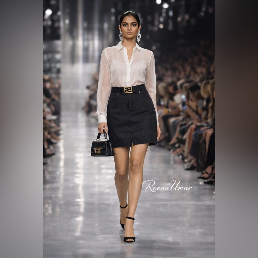 FENDI Black Mini Skirt with Embossed Logo – Size XS
